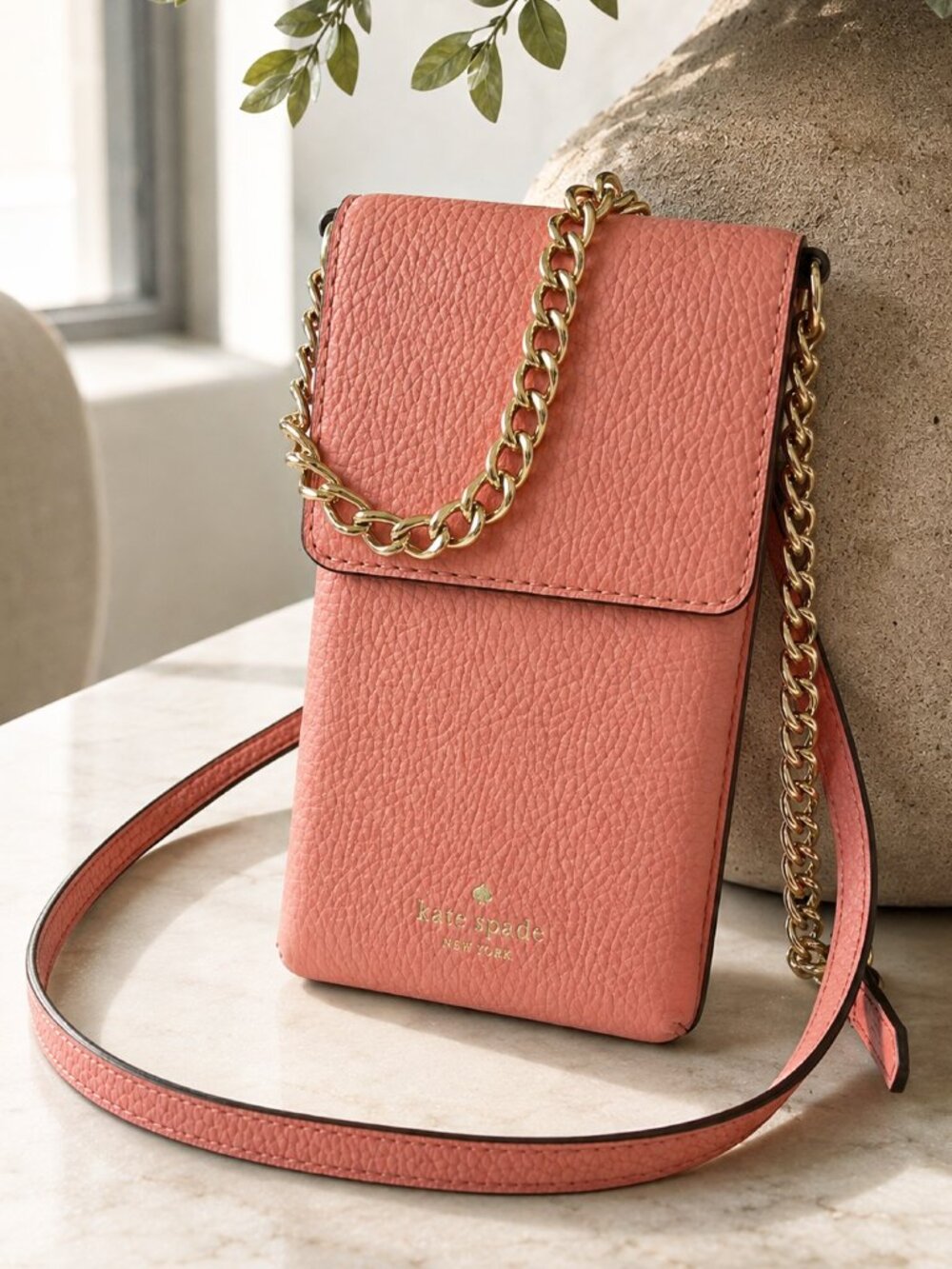 Kate Spade New York Larchmont Ave North South Phone Crossbody - Salmon Pink EUC